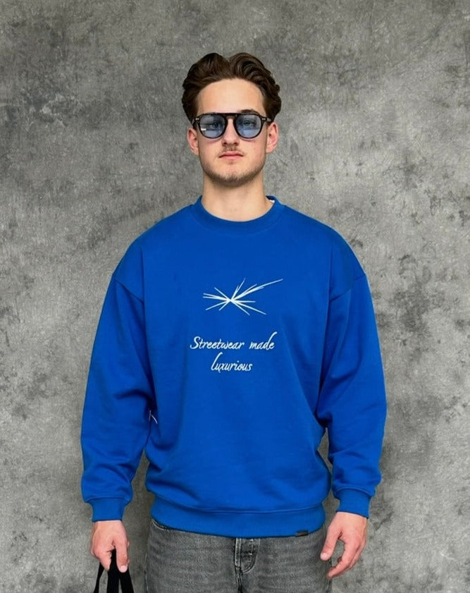 Excentriek Crossed Lines Heavy Sweater Cobalt Blue